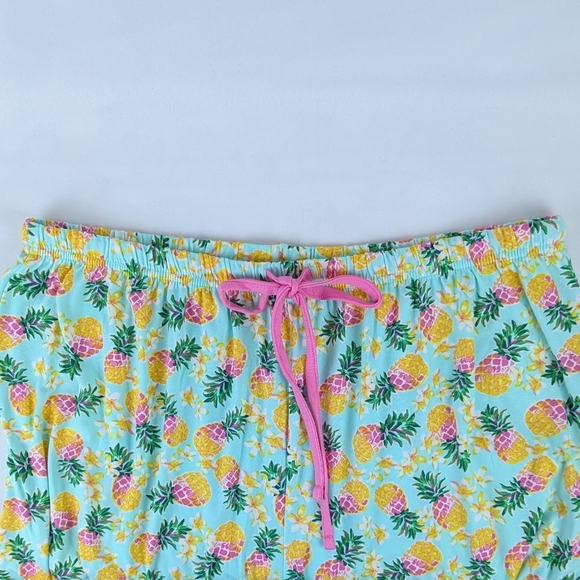 Pillow Talk Tropical Pineapple Print PJ Set Short Sleeve Top Pants Aqua XL NWT - Picture 10 of 12